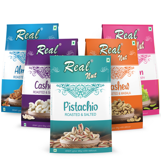PISTA ROASTED SALTED, CASHEW ROASTED SALTED, ALMOND ROASTED SALTED, CASHEW ROASTED MASALA and RAISIN SWEET TASTY - 200g