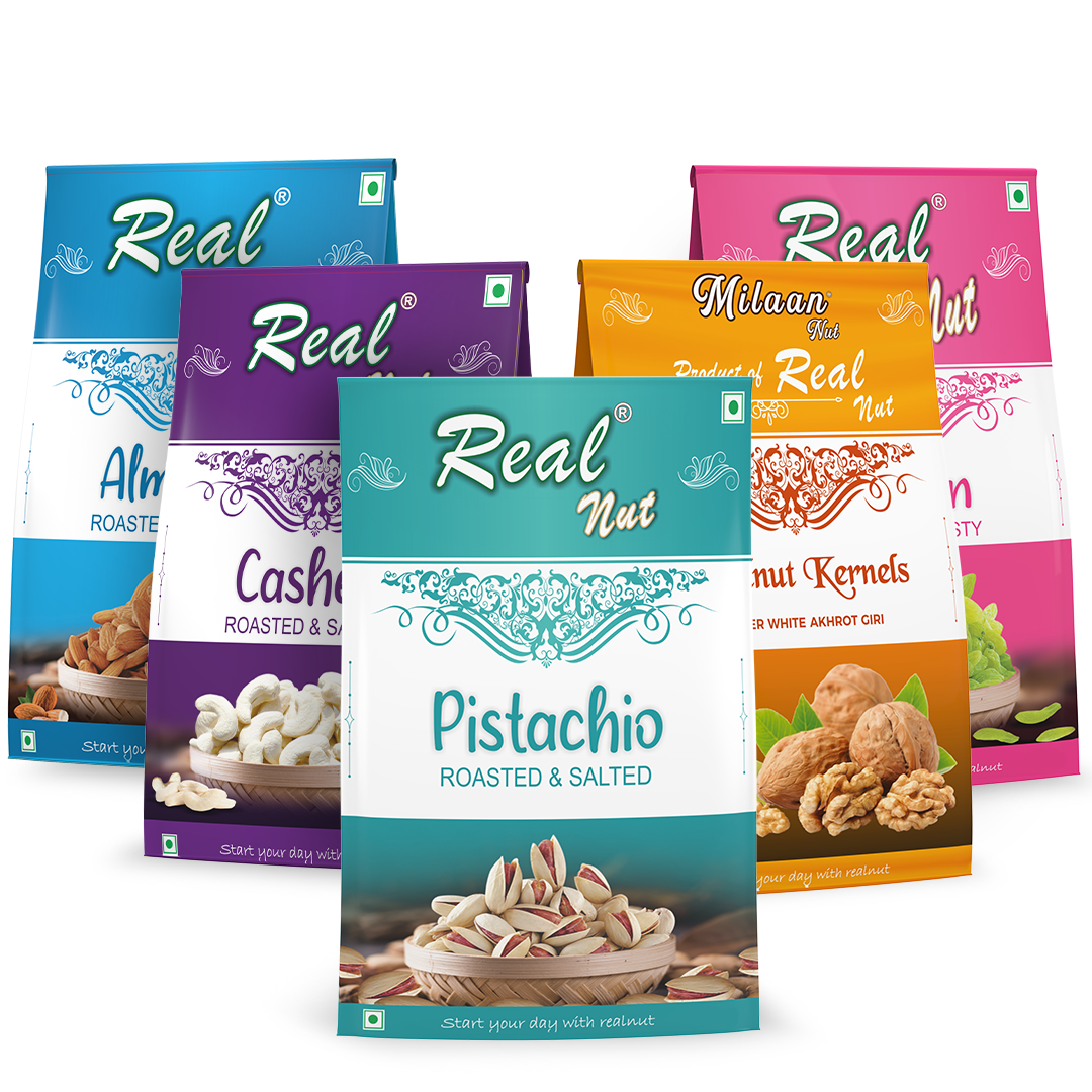 PISTACHIO ROASTED SALTED, CASHEW ROASTED SALTED, ALMOND ROASTED SALTED, WALNUT KERNEL and RAISIN SWEET TASTY - 400g